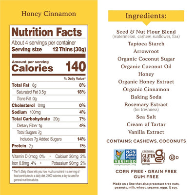 Simple Mills Sweet Thins Cookies, Seed and Nut Flour, Honey Cinnamon - Gluten Free, Paleo Friendly, Healthy Snacks, 4.25 Ounce (Pack of 1)