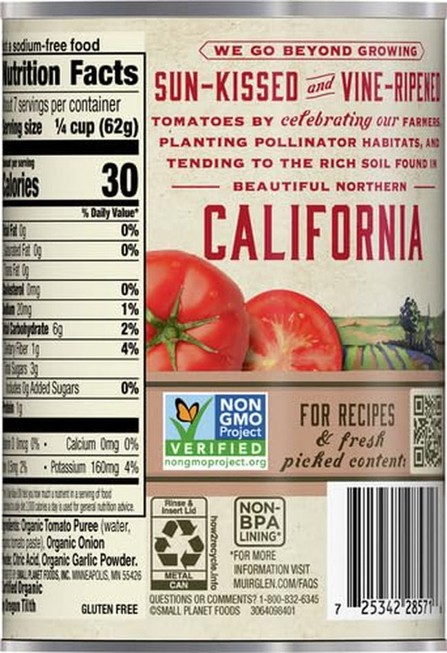 Muir Glen Organic Canned Tomato Sauce, No Salt Added, 15 Oz.