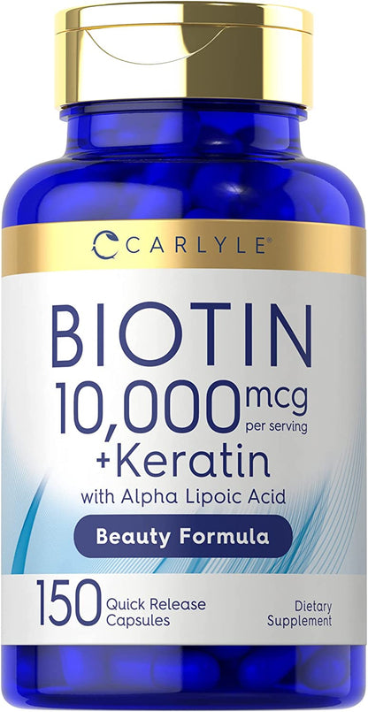 Carlyle Biotin 10000Mcg | 150 Capsules | Beauty Formula with Keratin | Non-Gmo, Gluten Free Supplement