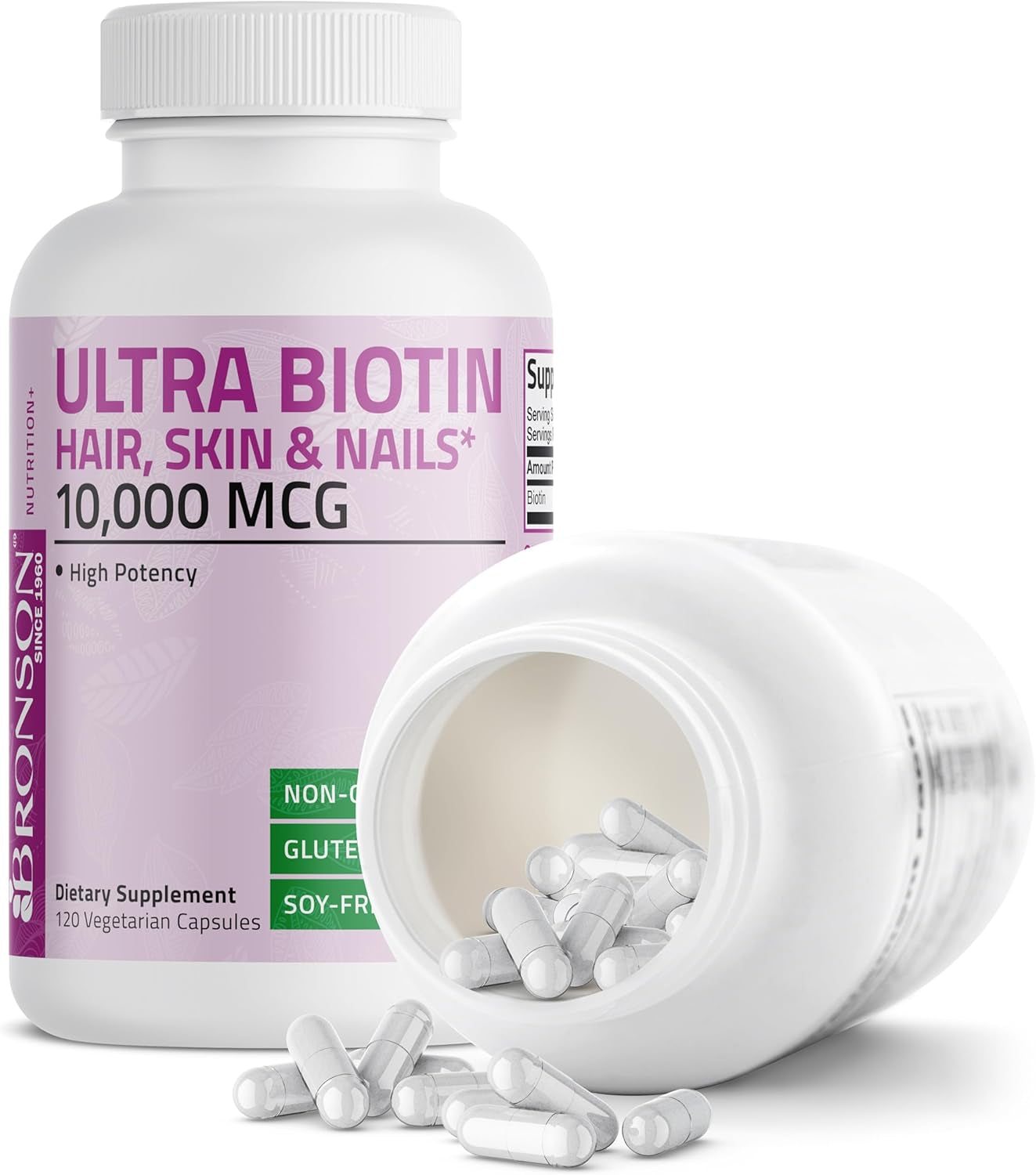 Bronson Ultra Biotin 10,000 Mcg Hair Skin and Nails Supplement, Non-Gmo, 120 Vegetarian Capsules