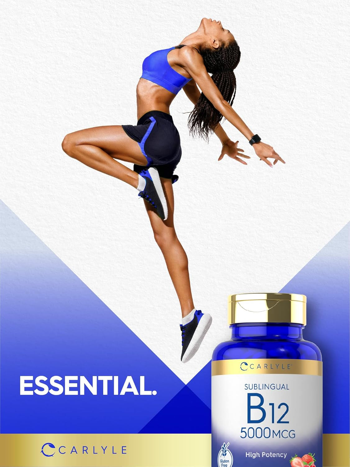 Carlyle B12 Vitamin 5000 Mcg Sublingual | 250 Fast Dissolve Tablets | High  | Natural Berry Flavor | Vegetarian, Non-Gmo & Gluten Free