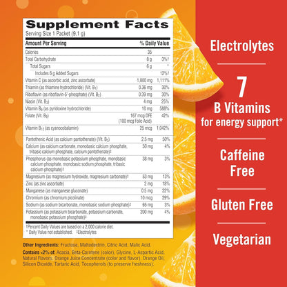 Emergen-C 1000Mg Vitamin C Powder for Daily Immune Support Caffeine Free Vitamin C Supplements with Zinc and Manganese, B Vitamins and Electrolytes, Super Orange Flavor - 60 Count/2 Month Supply