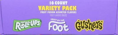 Fruit Roll-Ups, Fruit by the Foot, Gushers, Snacks Variety Pack, 16 Ct