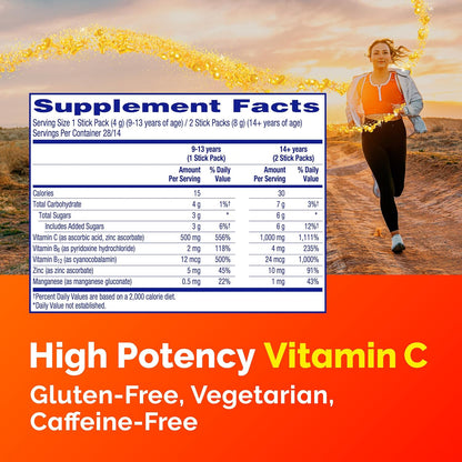 Emergen-C Crystals, On-The-Go Emergen-C Immune Support Supplement with Vitamin C, B Vitamins, Zinc and Manganese, Orange Vitality - 56 Stick Packs