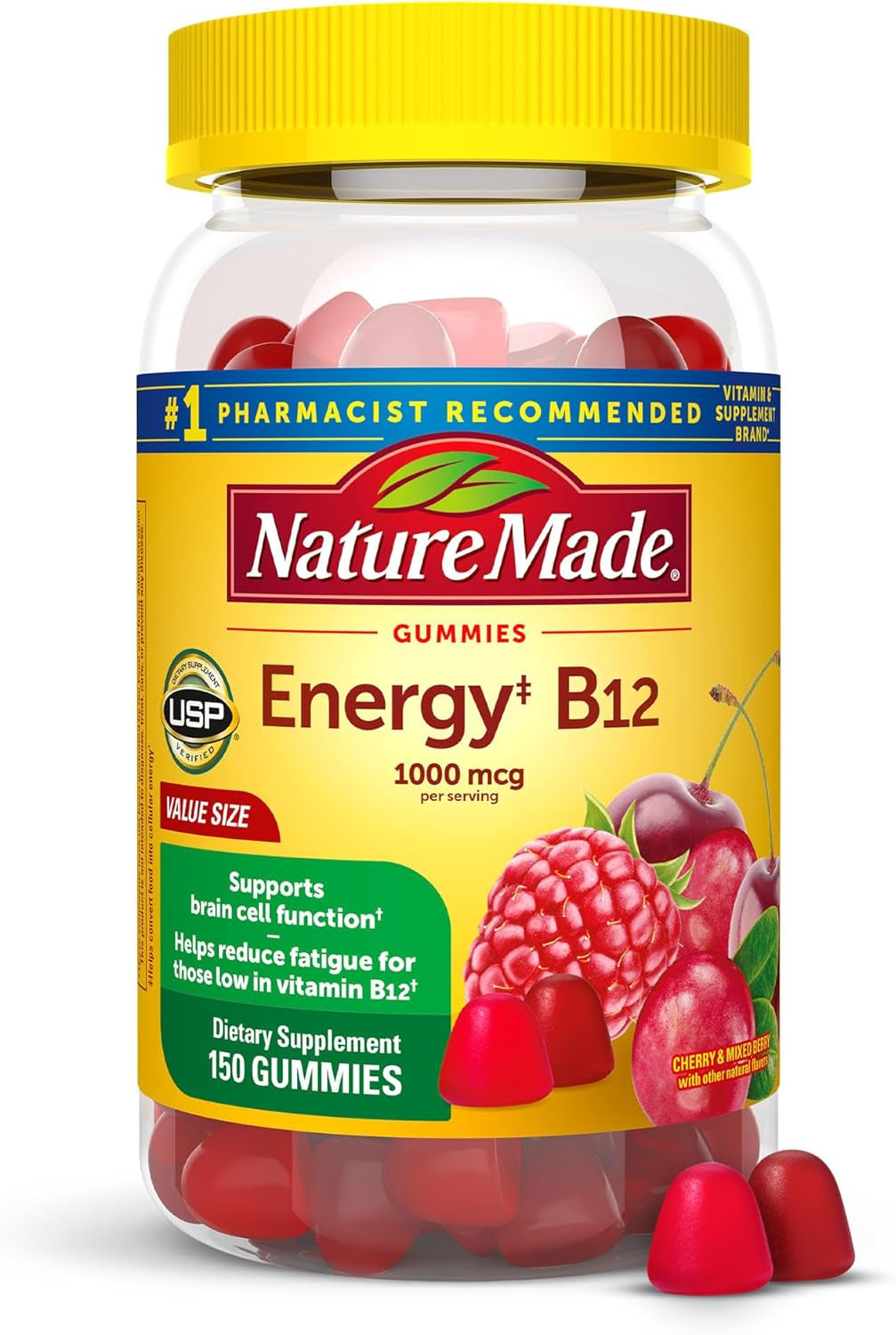 Nature Made Vitamin B12 Gummies 1000 Mcg per Serving, Dietary Supplement for Energy Metabolism Support, B12 Vitamins, 150 Gummy Vitamins, 75 Day Supply