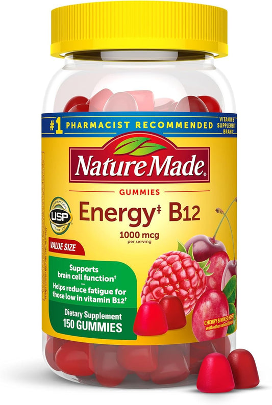 Nature Made Vitamin B12 Gummies 1000 Mcg per Serving, Dietary Supplement for Energy Metabolism Support, B12 Vitamins, 150 Gummy Vitamins, 75 Day Supply