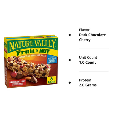 Nature Valley Fruit and Nut Granola Bars, Dark Chocolate Cherry, 6 Ct, 7.4 OZ