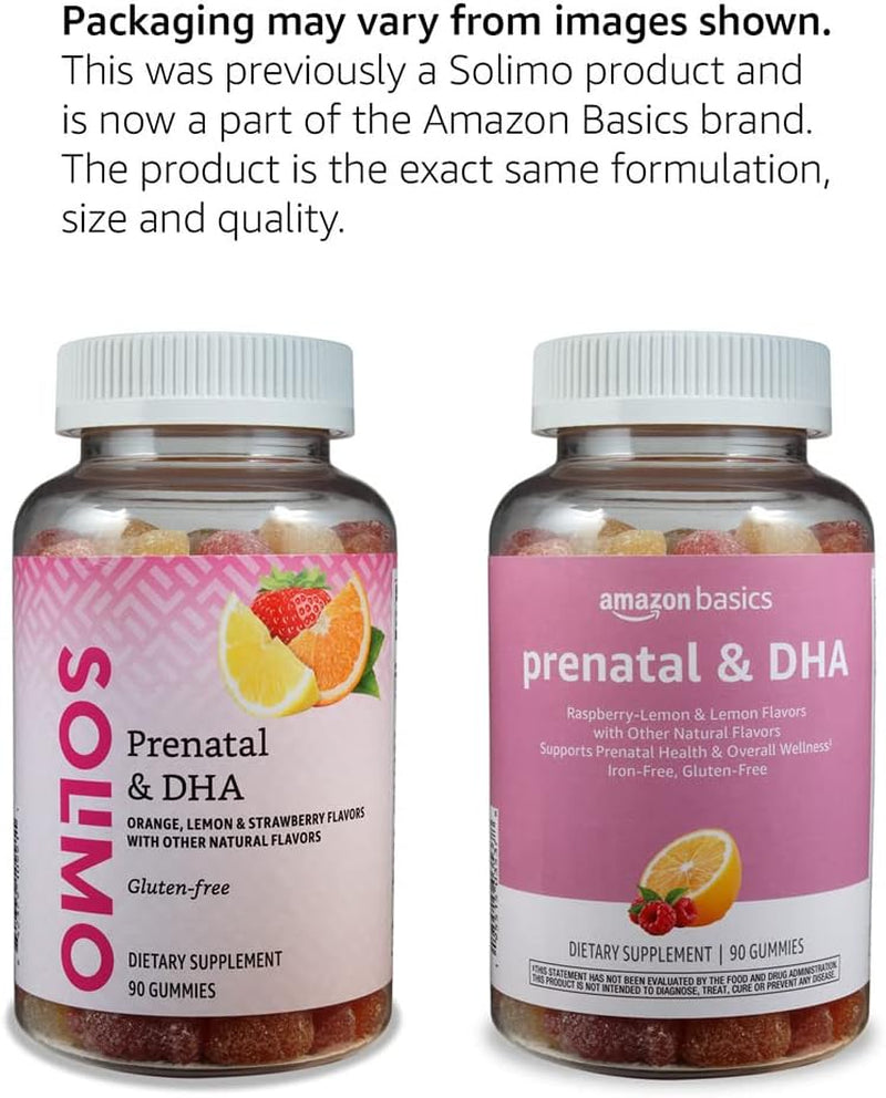 Prenatal & DHA Gummy, Rasberry & Lemon Flavor, 90 Count (Previously Solimo)