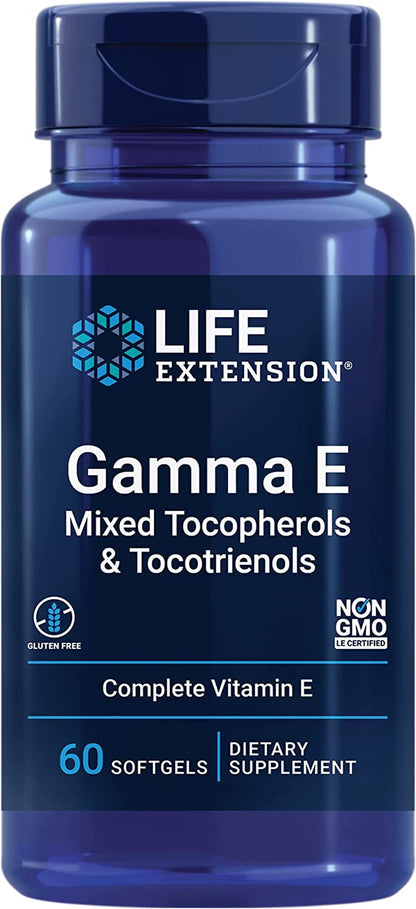 Life Extension Gamma E Mixed Tocopherols & Tocotrienols – Complete Vitamin E Spectrum, Antioxidant Protection – Non-Gmo, Gluten-Free – 60 Softgels