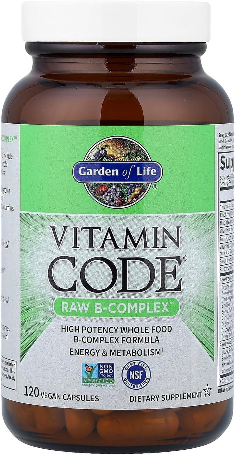 Garden of Life Vitamin B Complex, 120 Vegan Capsules, High  Vitamins for Energy & Metabolism with B6, Folate & B12 as Methylcobalamin plus Probiotics