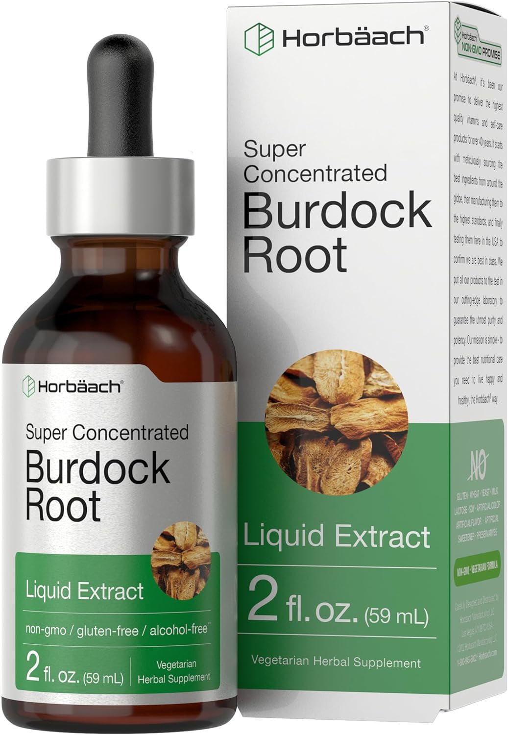 Horbäach Burdock Root Tincture | 2 Fl Oz | Super Concentrated Herb Extract | Vegetarian, Non-Gmo, Glutren Free, Alcohol Free