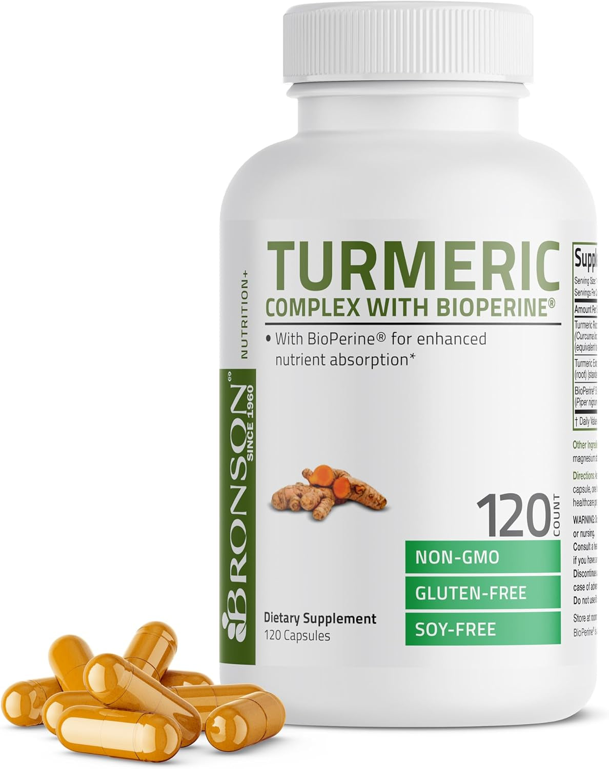Bronson Turmeric Curcumin with Bioperine - High  Premium Joint Support with 95% Standardized Curcuminoids - Non-Gmo Capsules with Black Pepper - 120 Count