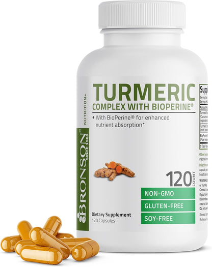 Bronson Turmeric Curcumin with Bioperine - High  Premium Joint Support with 95% Standardized Curcuminoids - Non-Gmo Capsules with Black Pepper - 120 Count