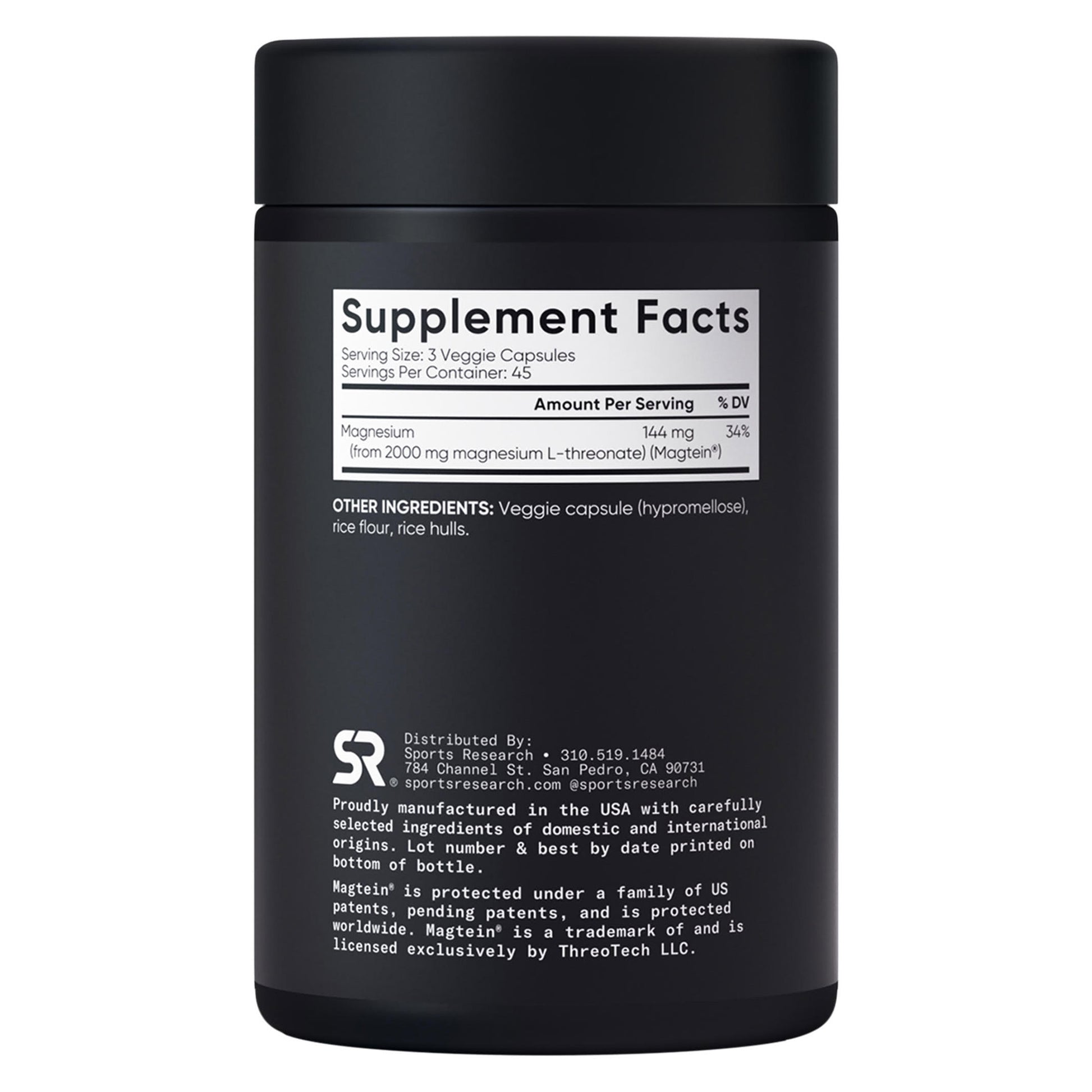 Sports Research Magtein Magnesium L-Threonate, 2000 Mg, 135 Veggie Capsules
