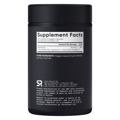 Sports Research Magtein Magnesium L-Threonate, 2000 Mg, 135 Veggie Capsules