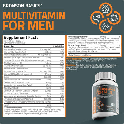 Bronson Multivitamin for Men All-In-One Daily Coverage Formula Key Vitamins, Minerals & Herbs to Support Men'S Health, 60 Capsules