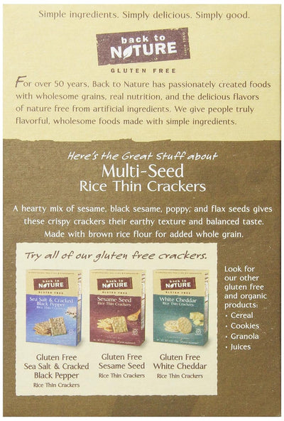 Back to Nature Gluten Free Crackers, Multi-Seed Rice Thins - Dairy Free, Non-Gmo, Made with Whole Grain Brown Rice Flour, Delicious & Quality Snacks, 4 Ounce​