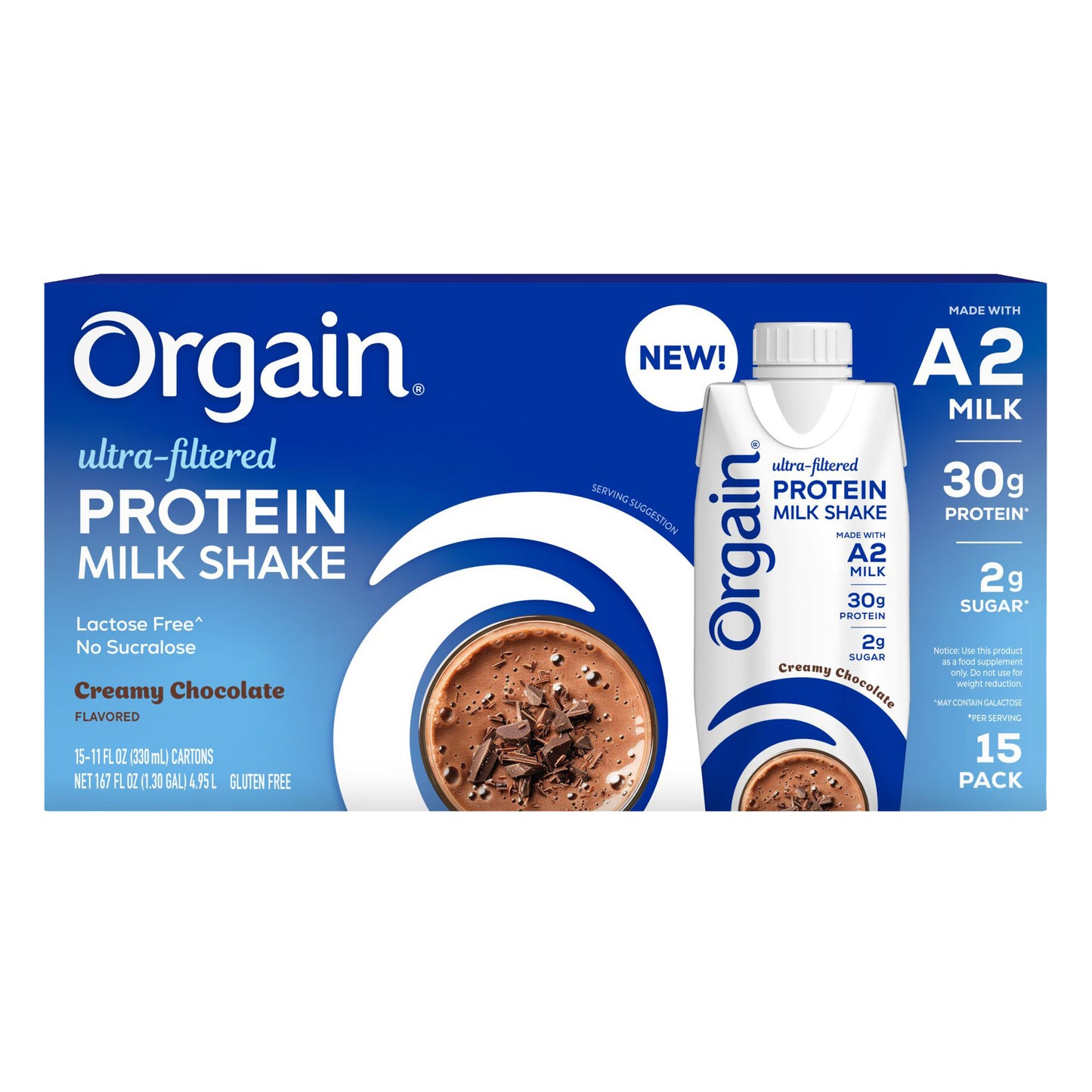 Orgain 30G Ultra Filtered A2 Milk Protein Shake, Chocolate, 11 Fl Oz, 15-Count