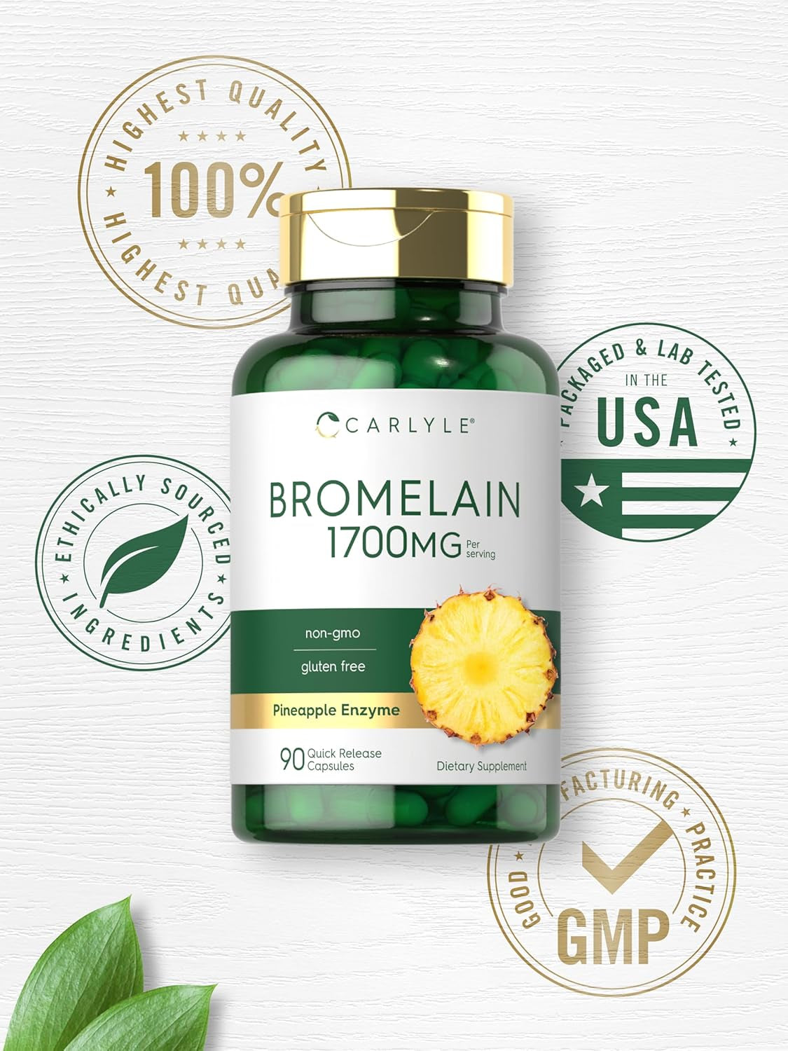 Carlyle Bromelain 1700 Mg | 90 Capsules | Pineapple Enzyme Supplement | Non-Gmo and Gluten Free