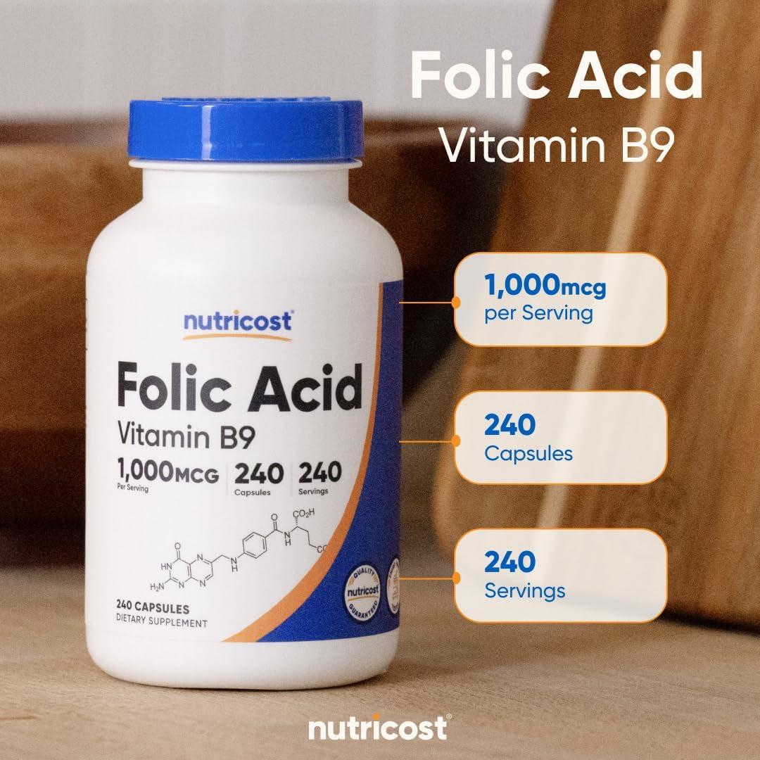 Folic Acid (Vitamin B9) 1000 Mcg, 240 Capsules