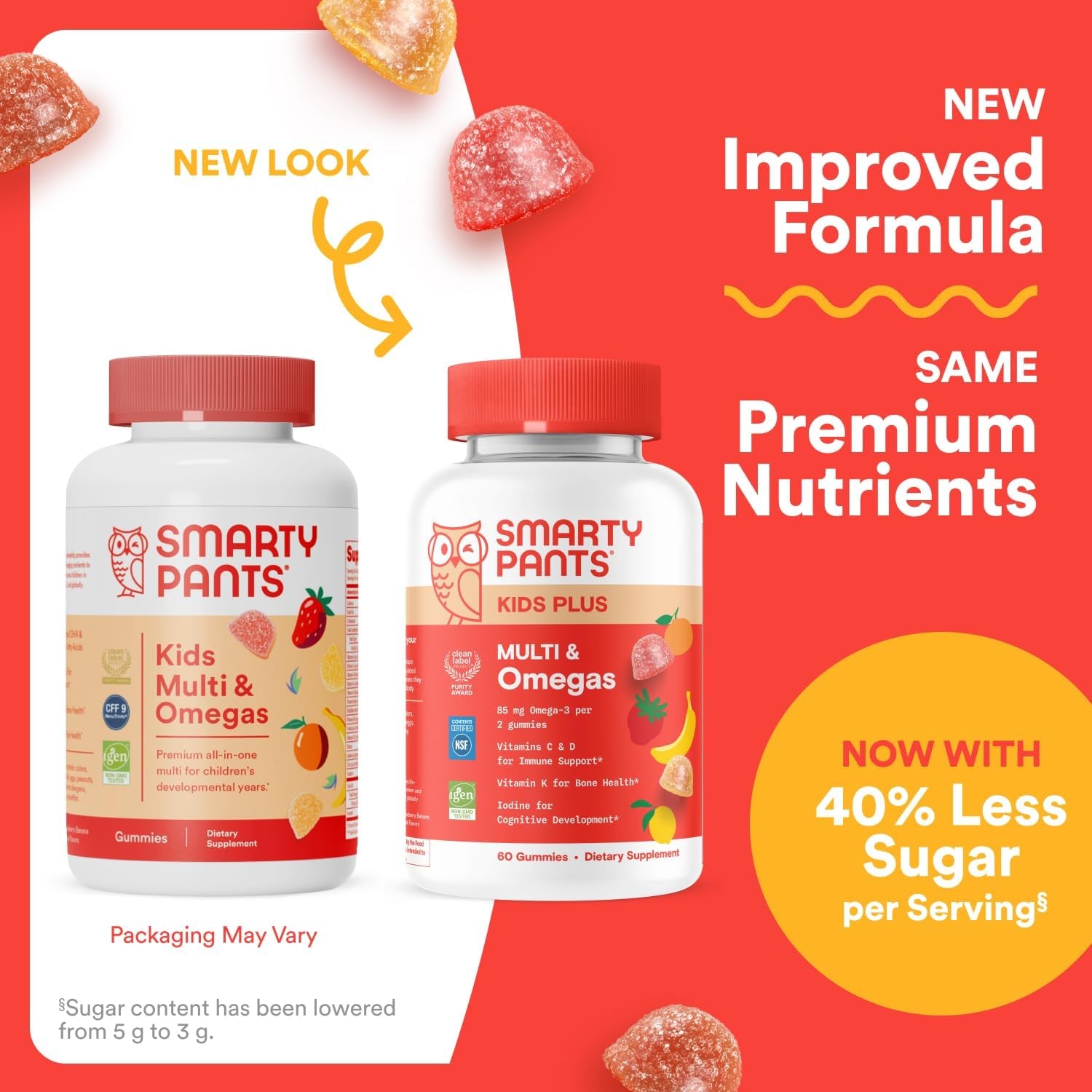 Smartypants Kids Multivitamin Gummies - Improved Formula: Omega 3 (DHA/EPA), Vitamins D3, C, B12, B6, Vitamin A, K & Zinc, Gluten Free, Three Fruit Flavors, 60 Count (30 Day Supply)