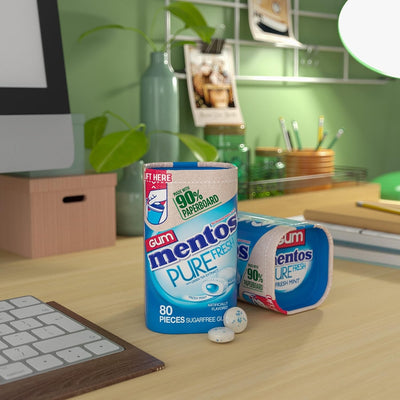 Mentos Pure Sugar-Free Chewing Gum with Xylitol, Mint, in a Recyclable 90% Paperboard Bottle, 80 Piece (Pack of 1)