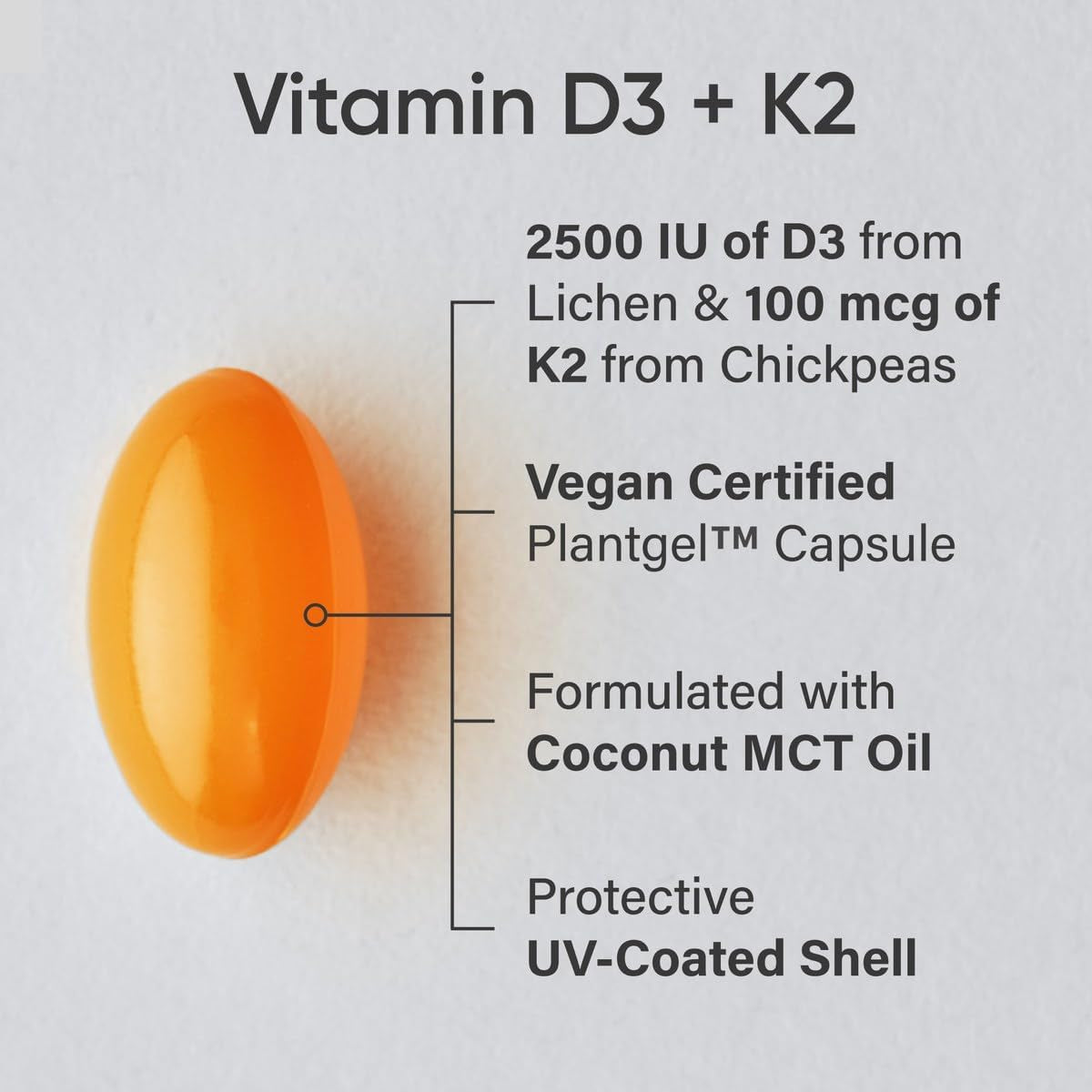 Sports Research® Vitamin D3 + K2 W/Coconut Oil - Vegan Vitamin D 2500Iu & Mk7 Vitamin K 100Mcg for Bone & Immune Support - Vegan Certified · Non-Gmo · Soy Free - 60 Softgels