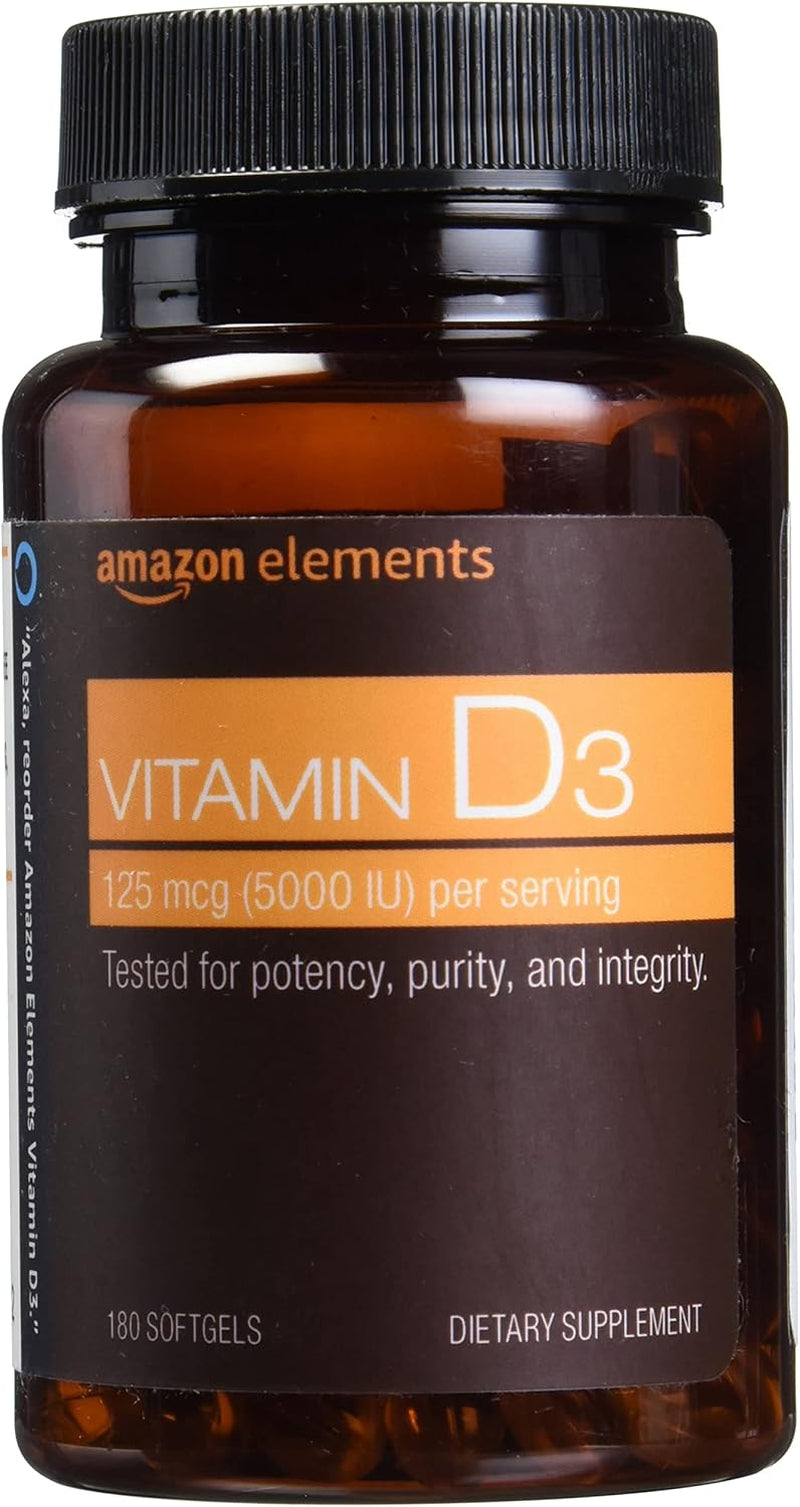 Elements Vitamin D3, 125 Mcg (5000 IU), 180 Softgels