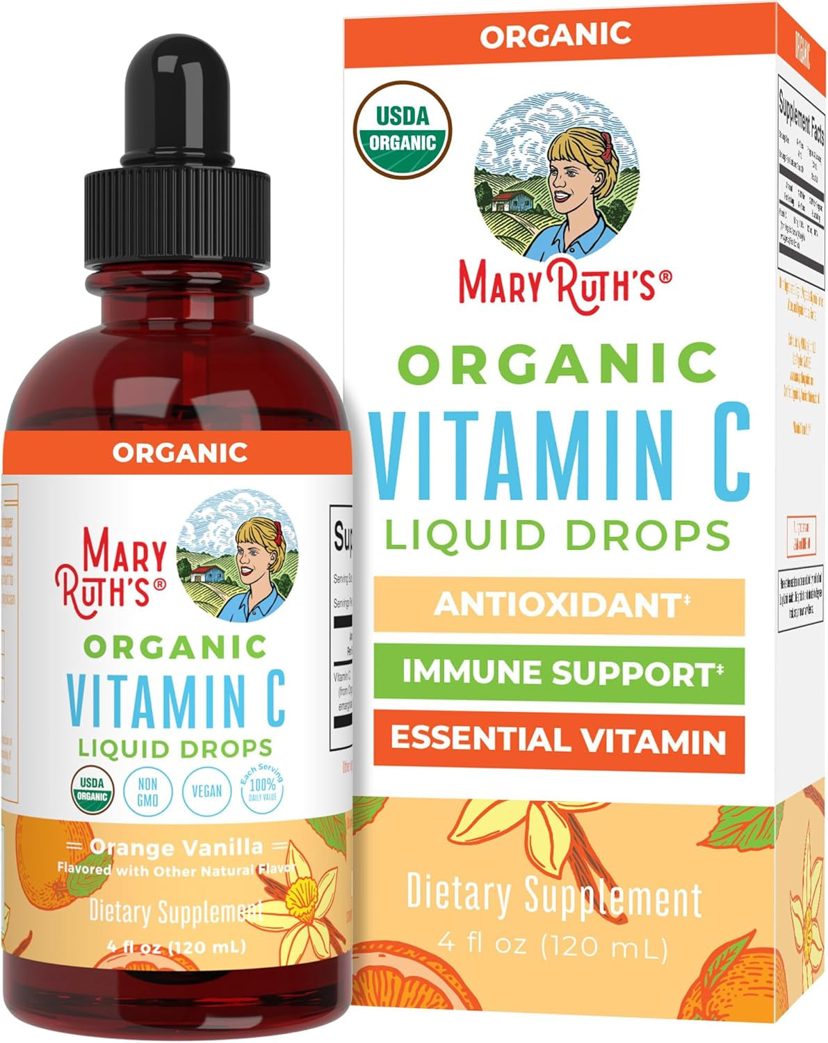 Maryruth Organics Organic Vitamin C Supplement | Liquid Vitamin C Liquid Drops for Adults & Kids | Immune Support Supplement for Overall Health | Vegan | Non-Gmo | Gluten Free | 4 Fl Oz