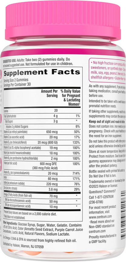 Centrum Prenatal Multivitamin Gummies with DHA and Folic Acid, Mixed Berry and Orange Flavors - 60 Count, 30 Day Supply