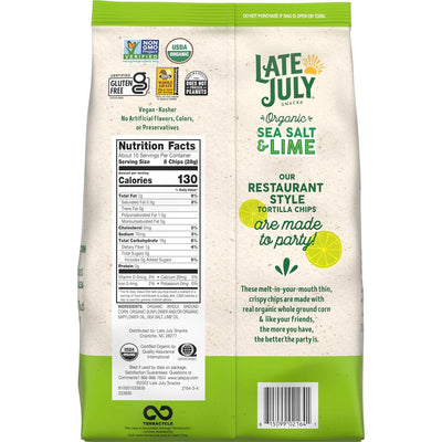 Late July Snacks Thin and Crispy Organic Tortilla Chips with Sea Salt and Lime, 10.1 Oz Bag