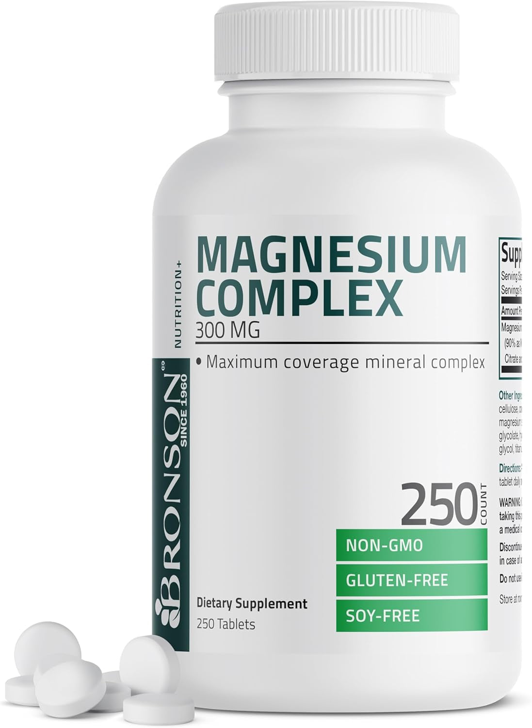 Bronson Triple Magnesium Complex Maximum Coverage 300Mg - Non-Gmo Formula, 250 Tablets