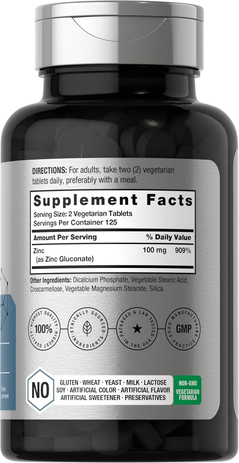 Horbäach Chelated Zinc Supplement 100Mg | 250 Tablets | High  & Superior Absorption | Vegetarian, Non-Gmo, Gluten Free