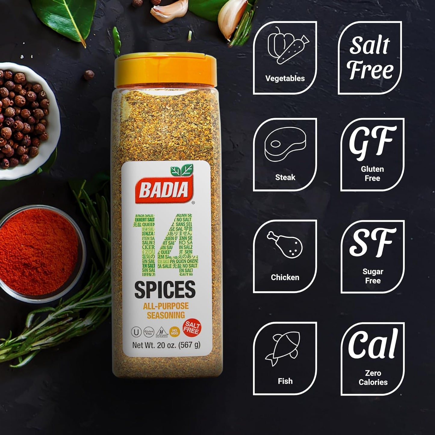Badia 14 Spices Salt-Free All Purpose Seasoning, 20 Oz Case of 6