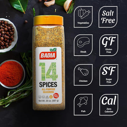 Badia 14 Spices Salt-Free All Purpose Seasoning, 20 Oz Case of 6