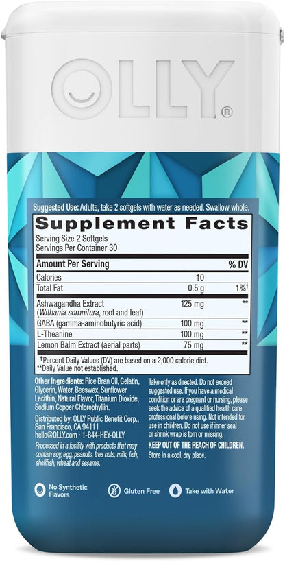 OLLY Ultra Strength Goodbye Stress Softgels, GABA, Ashwagandha, L-Theanine and Lemon Balm, Stress Relief Supplement - 60 Count