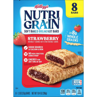 Nutri-Grain Soft Baked Breakfast Bars, Kids Snacks, Whole Grain, Strawberry, 10.4Oz Box (8 Bars)