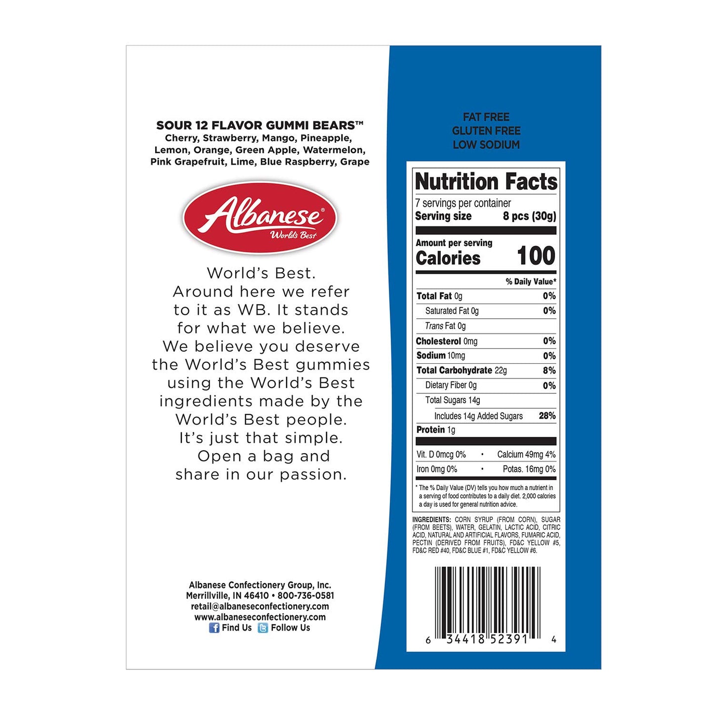 Albanese World'S Best Sour 12 Flavor Gummi Bears , 8Oz Bag of Candy Case of 12