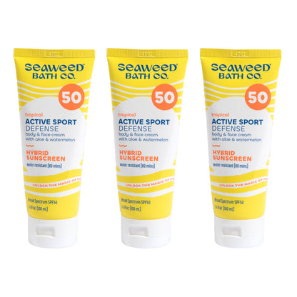 Seaweed Bath Co. Active Sport Defense Sunscreen Lotion SPF 50, 3.4 Oz, 3-Pack