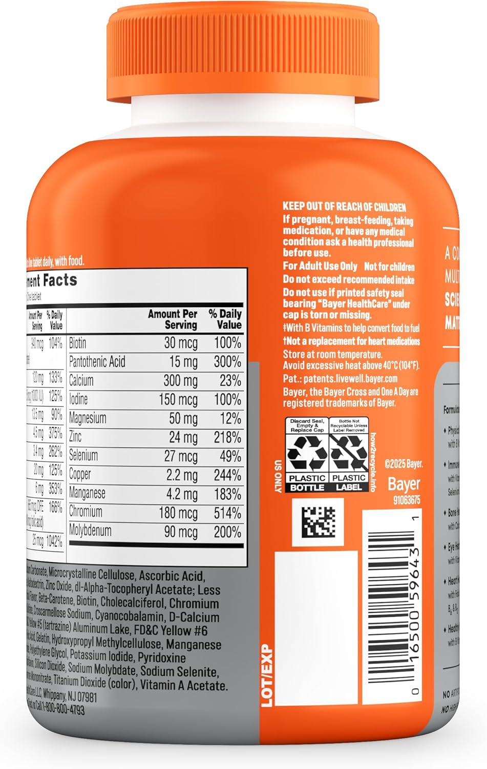 One a Day Multivitamin for Women 50 and over Tablets, Womens Multivitamin 50 plus with Vitamins D, C, E, Zinc & Biotin, Daily Vitamins for Woman 50+, 200 Ct (Packaging May Vary)