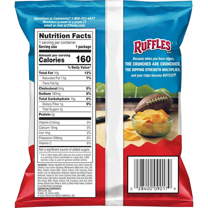 Ruffles Potato Chips, Cheddar Sour Cream, 1 Oz Case of 40