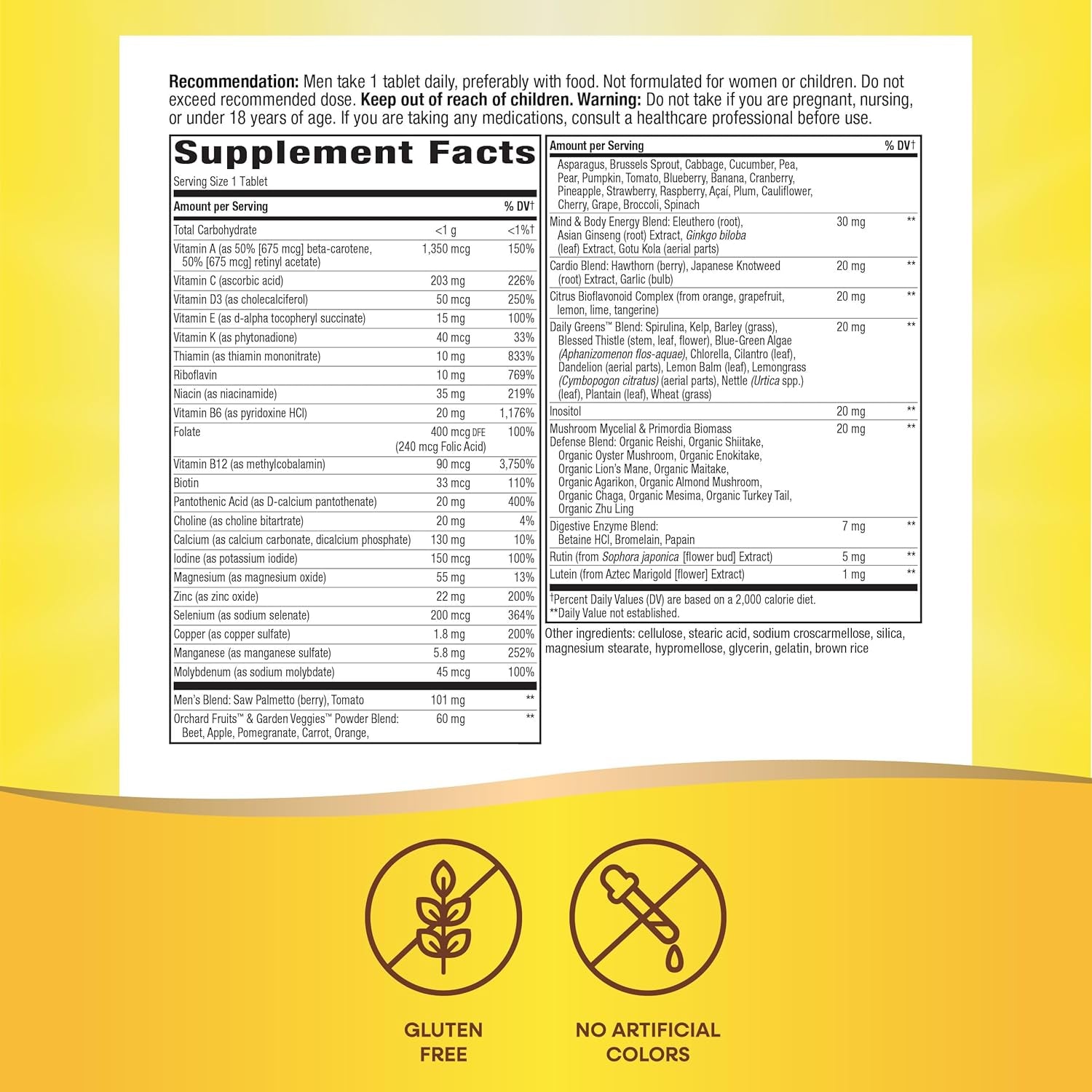 Nature'S Way Alive! Men’S 50+ Daily Ultra Multivitamin, High  Formula, Supports Healthy Brain, Eyes & Heart*, with Methylated B12, Gluten-Free, 60 Tablets (Packaging May Vary)