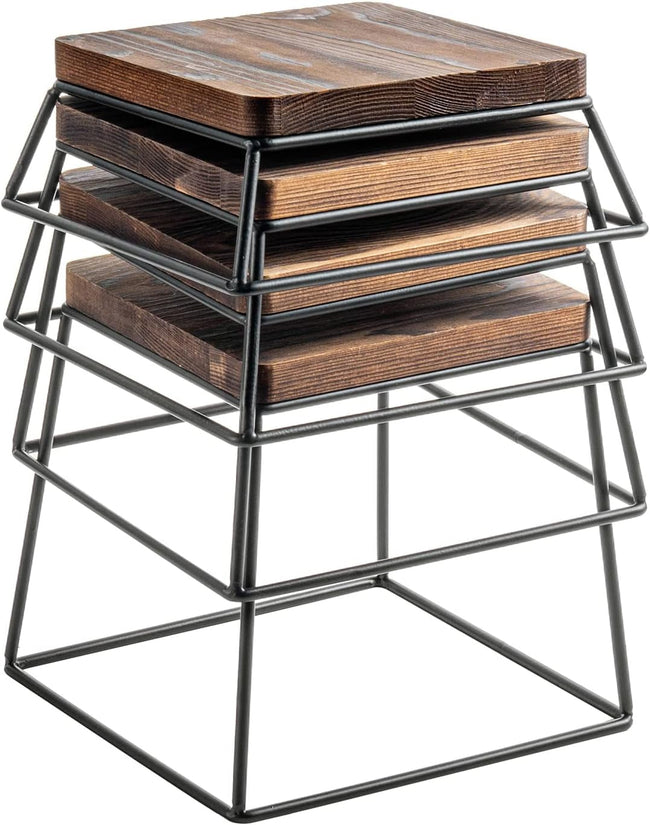 Burnt Wood & Black Metal Food Display Stands, Set of 4 Made in USA