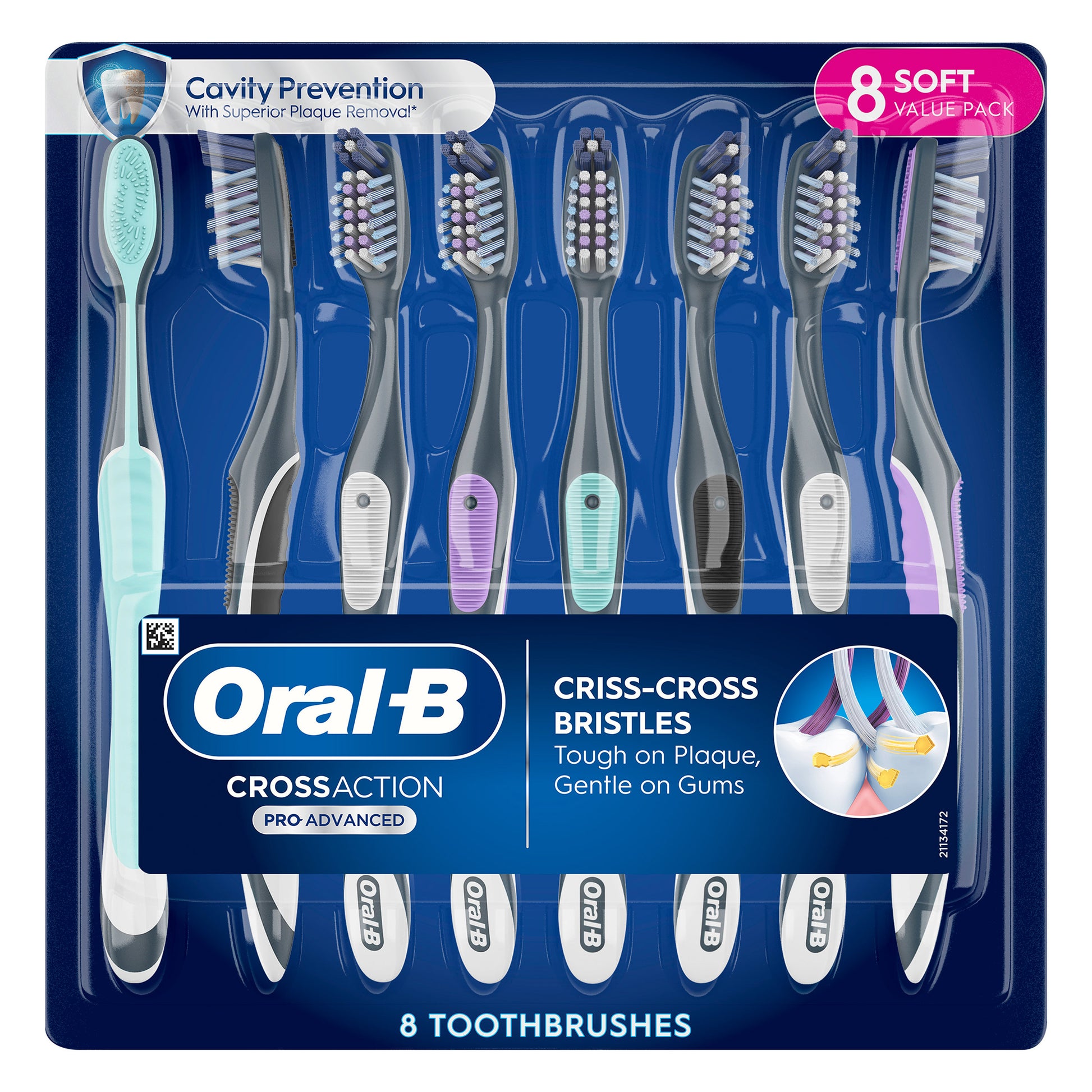 Oral-B Crossaction Advanced Soft Bristle Toothbrush, 8-Pack