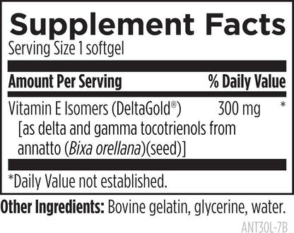 Designs for Health Annatto-E 300Mg Tocotrienols Vitamin E -  + Gamma Tocotrienols to Support Heart Health, Eye Health, Healthy Aging - Deltagold Antioxidants Supplement (60 Vitamin E Softgels)