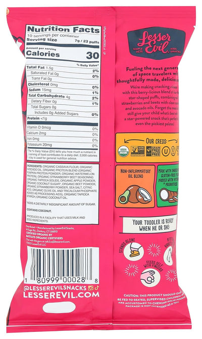 Lesserevil Organic Strawberry Beet Lil' Puffs, 2.5 OZ