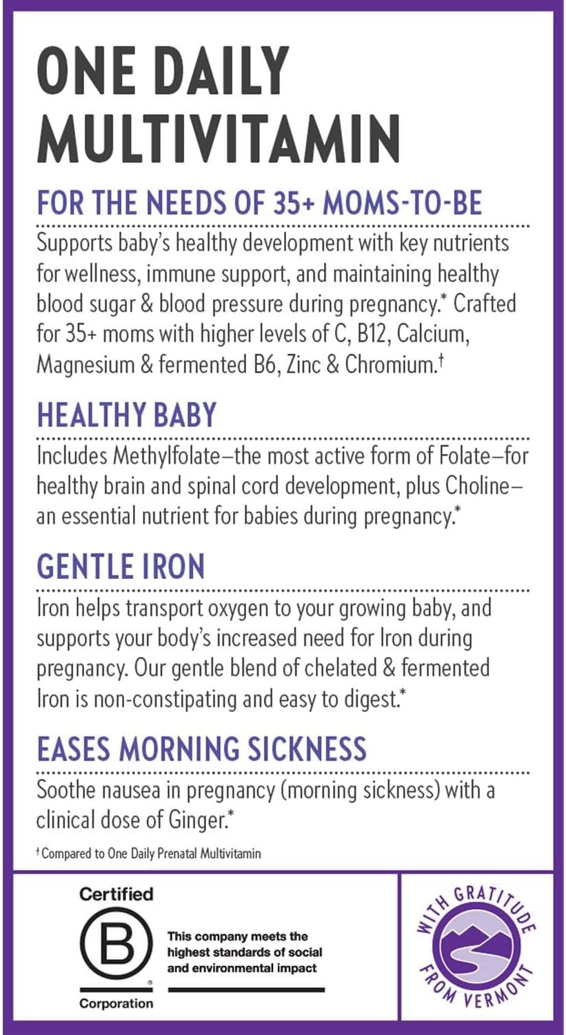 New Chapter Prenatal Vitamins, One Daily Prenatal Multivitamin Enhanced for Age 35+ with Methylfolate + Choline for Healthy Mom & Baby, Gluten Free & Non-Gmo- 30 Ct