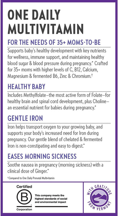 New Chapter Prenatal Vitamins, One Daily Prenatal Multivitamin Enhanced for Age 35+ with Methylfolate + Choline for Healthy Mom & Baby, Gluten Free & Non-Gmo- 30 Ct