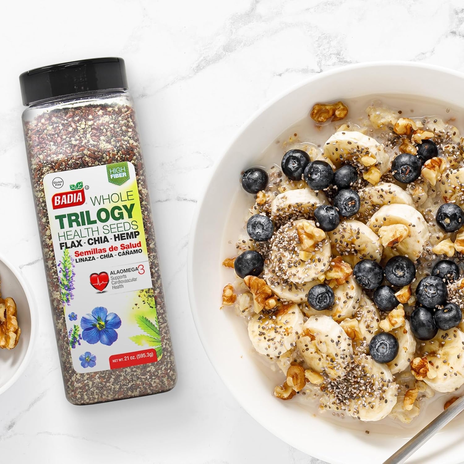 Badia Trilogy Health Seed, Flax, Chia, Hemp Seeds , 21 Oz Case of 6