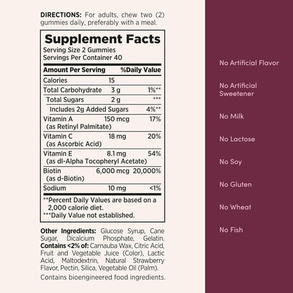 Nature'S Bounty Optimal Solutions Hair, Skin & Nails Vitamin Gummies with Biotin, 2500 Mcg, Strawberry, 80 Count, 40 Total Servings